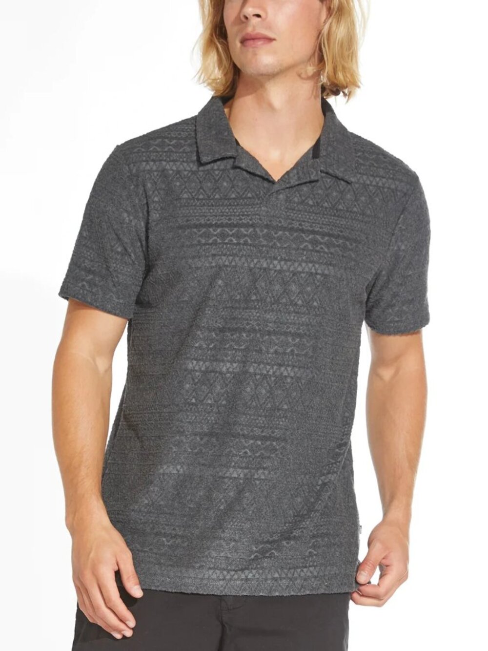 Civil Society Heather Dark Charcoal Jacquard Short Sleeve Resort Polo